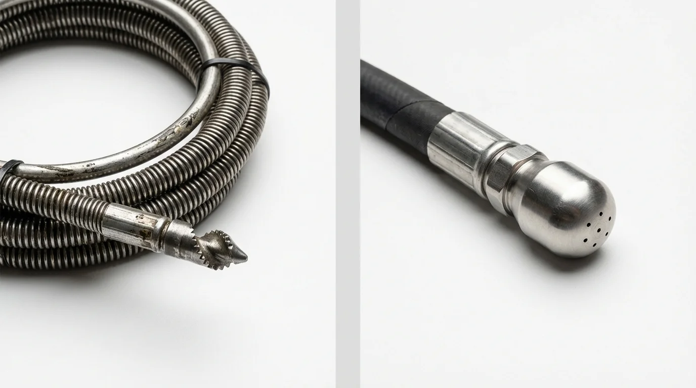 Drain snake cable and hydro jetting nozzle used for drain cleaning in Richwood, NJ