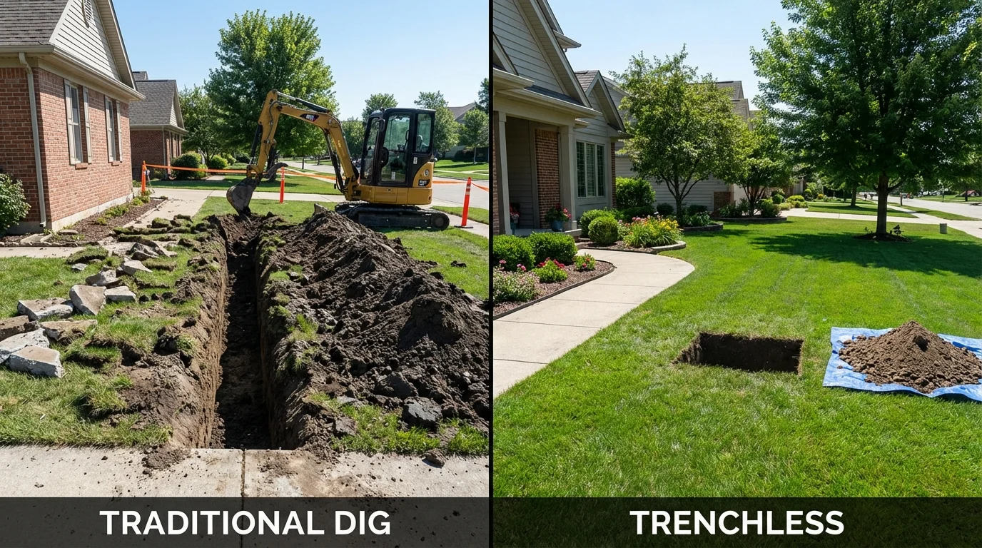 Trenchless sewer repair with minimal yard damage versus traditional excavation in Richwood, NJ